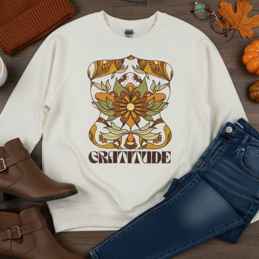Altar'd State Gratitude Floral Retro Graphic Raglan Sweatshirt - Extra Small